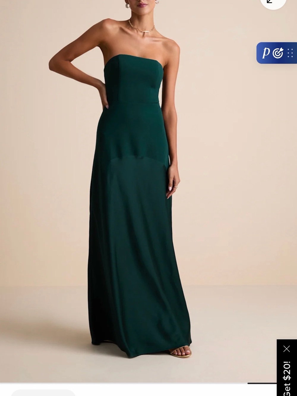 Lulu's Strapless Dark Green Satin Evening Dress